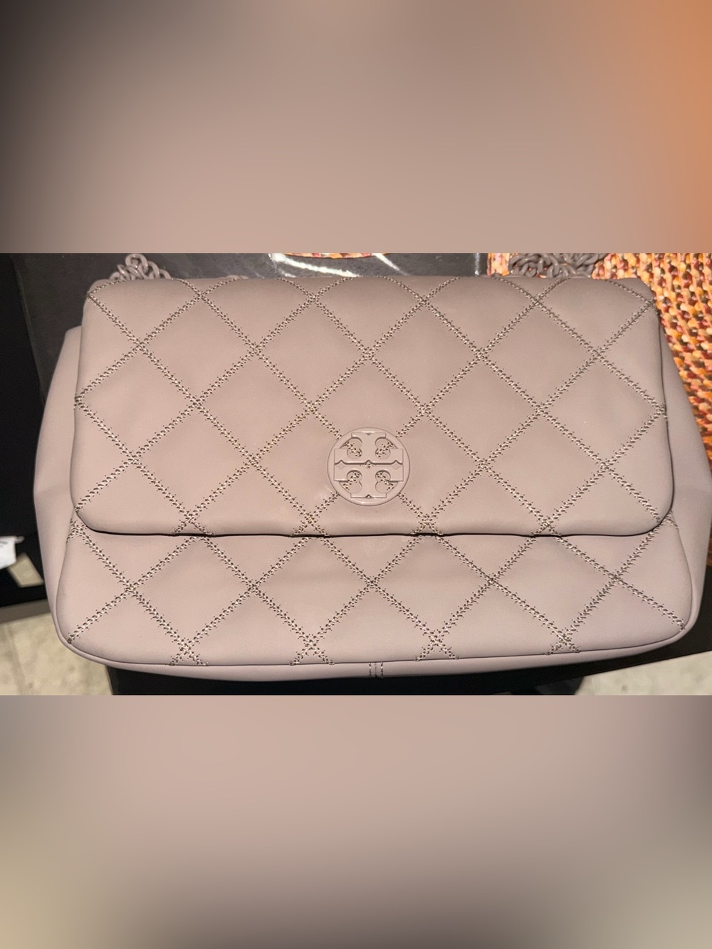 Tory Burch Quilted Chain Shoulder Bag in Taupe
